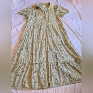 Romantic Cottagecore Eyelet Shortsleeve Buttondown Maxi Dress Size Large Sage